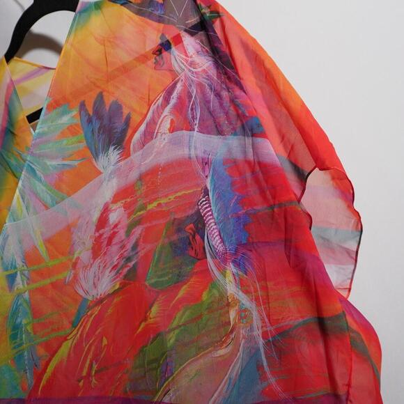 Rainbow Dance Traci Rabbit Native American Sheer Jacket Wrap Boho Art to Wear OS - Picture 2 of 5